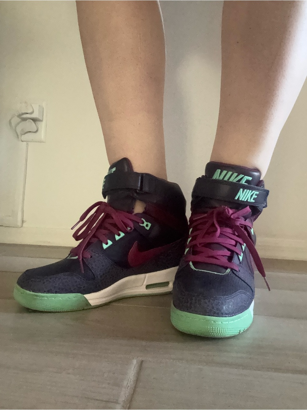 Nike Women's Wedge High-Top Sneakers in Black, Mint Green and Magenta